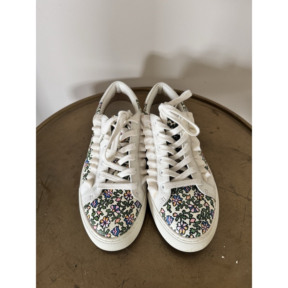 Tory Sport Sneakers Women 5.5 White Floral Leather Low Top Lace Up